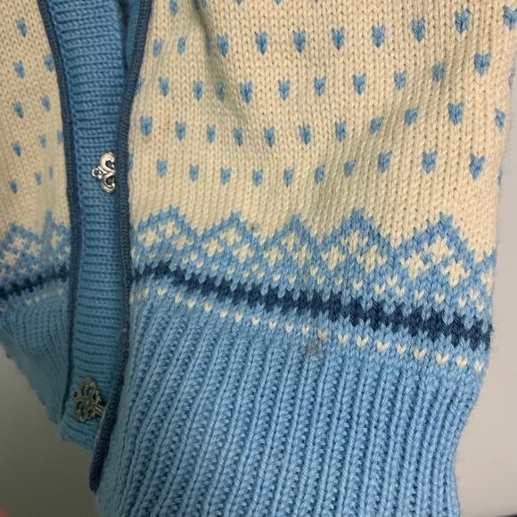 DALE of Norway Vintage Fair Isle Pure Wool Nordic Blue Cream Cardigan Sweater S - Picture 4 of 7